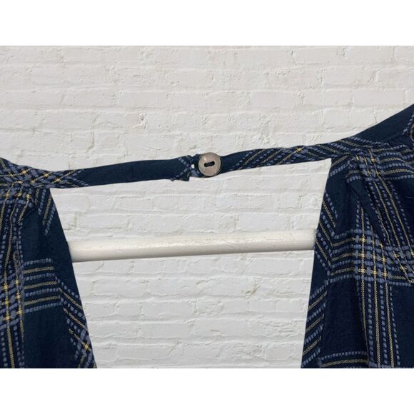 Wrap London Navy Plaid Balloon Sleeve Mini Dress L - Picture 7 of 14